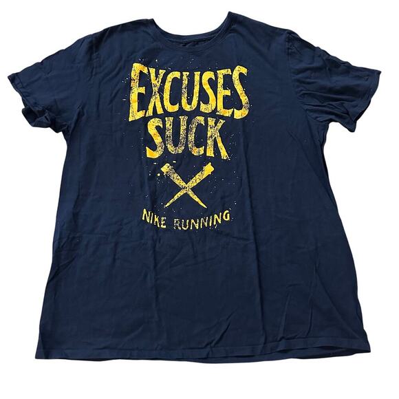 Nike Running Navy "Excuses Suck" Short Sleeve Graphic Nike Tee- 2XL - Picture 1 of 7